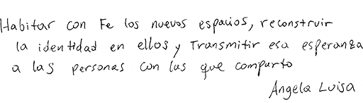Habitar con fe los nuevos espacios, reconstruir la identidad en ellos y transmitir esa esperanza a las personas con las que comparto.