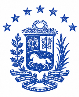 Escudo nacional de Venezuela en azul de sello con arco de ocho estrellas